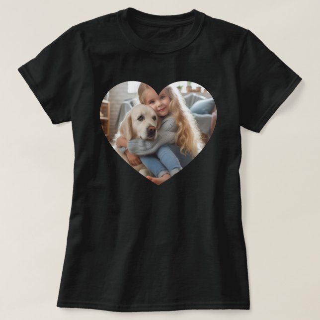 Camiseta Upload Personalized Photo Gift Child Dog Pet Heart (Frente do Design)