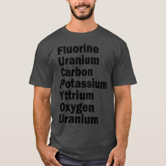 Camiseta urânio fluorado carboneto potássio ítrio oxigênio
