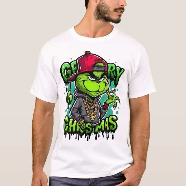 Camiseta Urban Hip Hop Christmas Grump - Mean Green Bling (Frente)