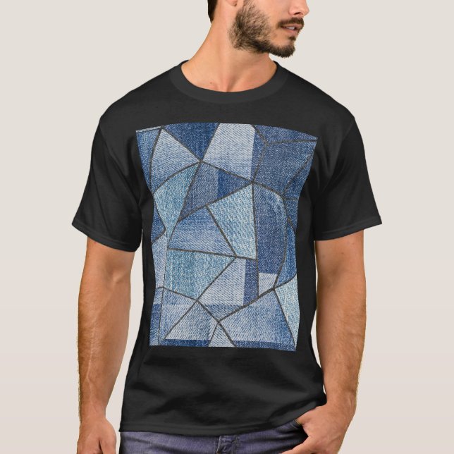 Camiseta Urbano Denim: Design de Patchwork com Distúrbios (Frente)