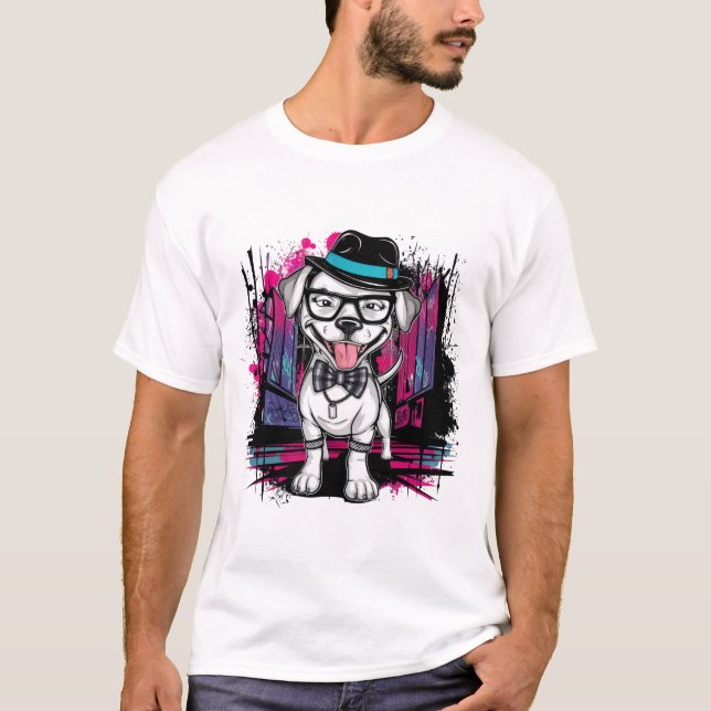 Camiseta Urbano Pup: Design de Cão de Arte de Grafite (Frente)