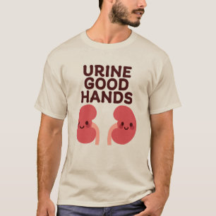 Camiseta Urina em Boas Mãos - Design de Rim Bonito Sorriso