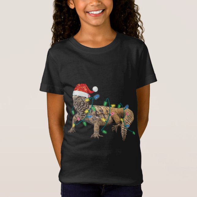 Camiseta Uromastyx Natal Luzes Santa Hat Dabb Lizard M (Frente)