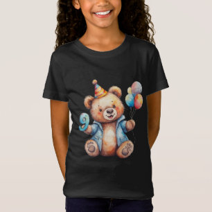 Camiseta Ursa de Aniversário Fofa Com Balões e Chapéu de Fe