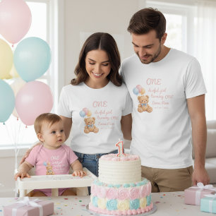 Camiseta Ursa de Aquarela Rosa Aniversário de 1 ano da Meni