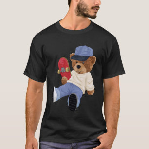 Camiseta Ursa de pelúcia fofa com skate