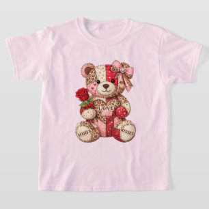 Camiseta Ursa de retalhos do Dia dos Namorados — Leopardo m