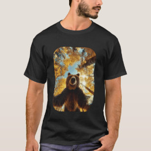 Camiseta Ursa Fofa Selfie Folhas de Outono Floresta Outono