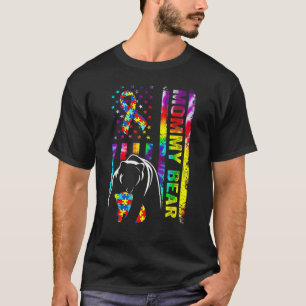 Camiseta Ursa Mamãe Conscientização do Autismo Bandeira Ame