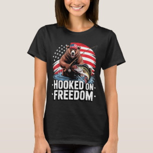 Camiseta Ursa patriótica viciada em liberdade pescando amer