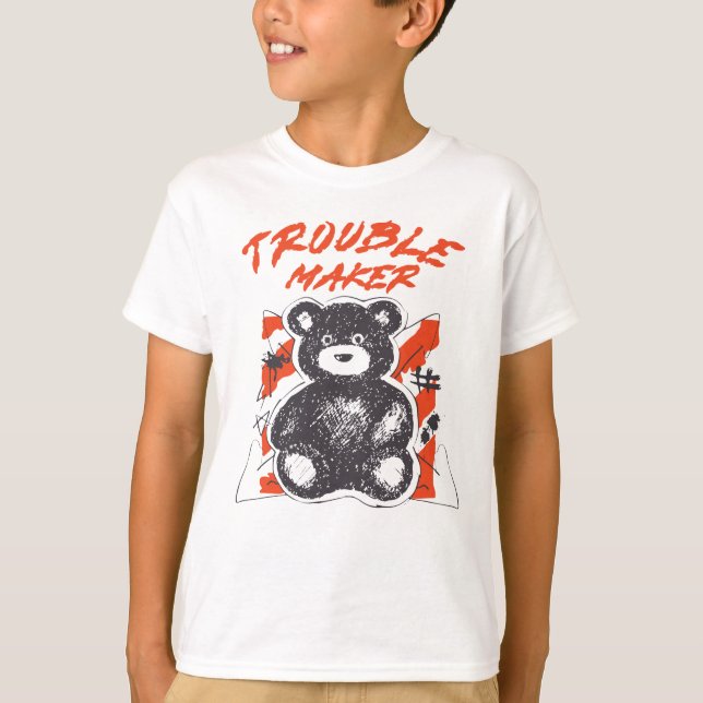 Camiseta Ursa Teddy Fofa com 'Provocador de Problemas' (Frente)
