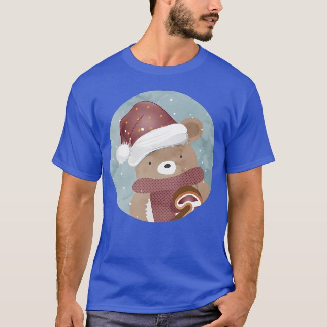 Camiseta ursinho bonitinho de natal com chapéu de natal (Frente)