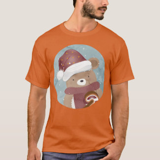 Camiseta ursinho bonitinho de natal com chapéu de natal
