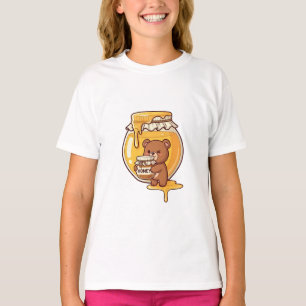 Camiseta Ursinho Comendo Pote de Mel Crianças