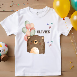 Camiseta ursinho de aquarela com balões T-shirt infantil