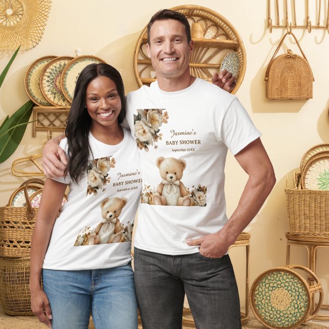 Camiseta Ursinho de Florais Rústicos para Chá de Bebê (Criador carregado)