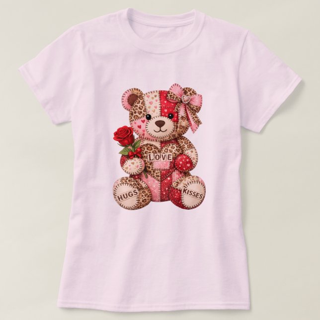 Camiseta Ursinho de Patchwork no Dia dos Namorados — Leopar (Frente do Design)