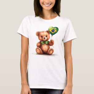 Camiseta ursinho de peluche e balão com a bandeira brasilei