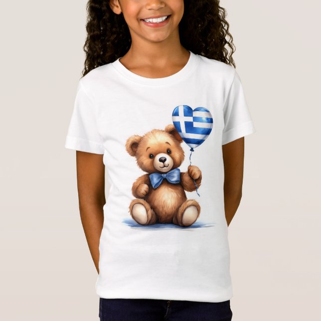 Camiseta ursinho de peluche e balão com a bandeira grega. (Frente)