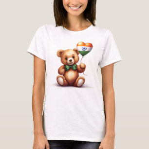 Camiseta ursinho de peluche e balão com a bandeira indiana.