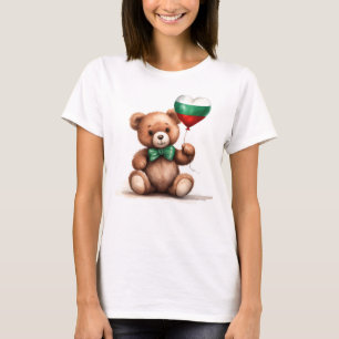 Camiseta ursinho de pelúcia e balão com a bandeira búlgara.
