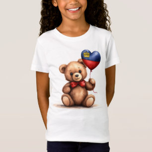 Camiseta ursinho de pelúcia e balão com a bandeira do Liech
