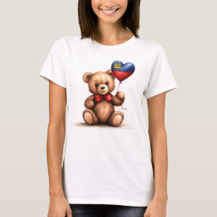 Camiseta ursinho de pelúcia e balão com a bandeira do Liech