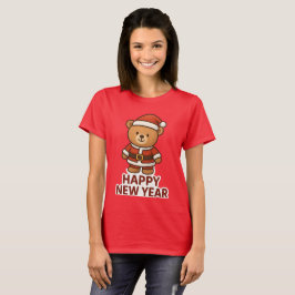 Camiseta Ursinho de Pelúcia Fofo Papai Noel Ano Novo Adesiv