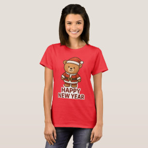 Camiseta Ursinho de Pelúcia Fofo Papai Noel Ano Novo Adesiv