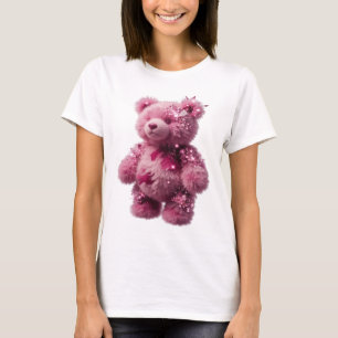 Camiseta Ursinho de pelúcia rosa prateado da moda com crist