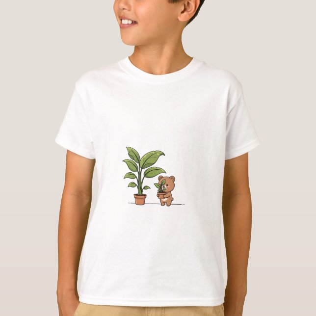 Camiseta Ursinho de Planta em Vaso Crianças (Frente)