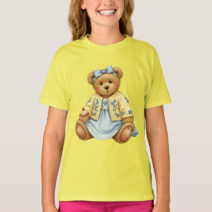 Camiseta Ursinho em um vestiário de linho azul com um Cupca