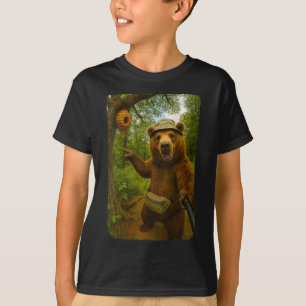 Camiseta Ursinho Engraçado Feminino Selfie Perto da Colmeia