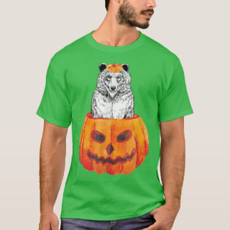 Camiseta Ursinho Feliz de Halloween Pumpkin Woodland Anim