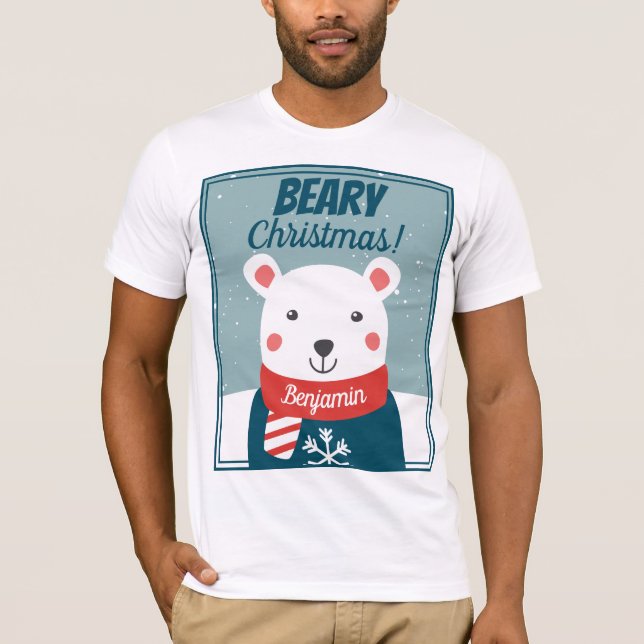 Camiseta Ursinho polar bonitinho de Natal Beary com nome (Frente)