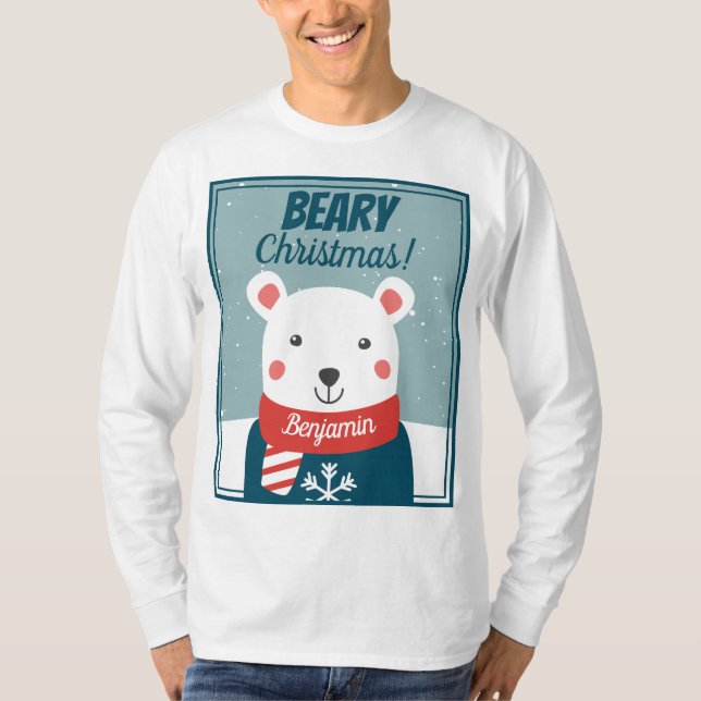 Camiseta Ursinho polar bonitinho de Natal Beary com nome (Frente)