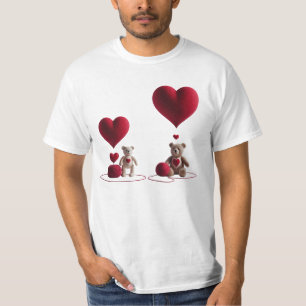 Camiseta Ursinhos de Pelúcia Fofos Coração Grande Pequeno V