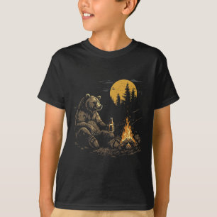 Camiseta Urso Acampando Bebendo Cerveja Caminhando Natureza