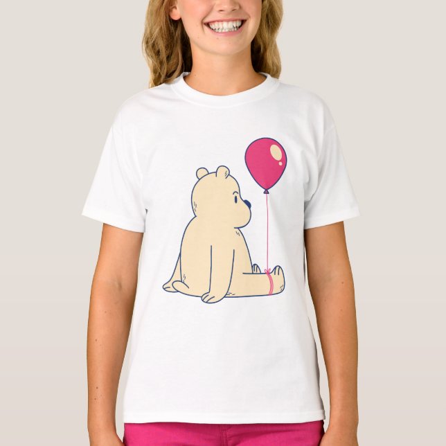 Camiseta Urso Adorável com Balão Vermelho (Frente)