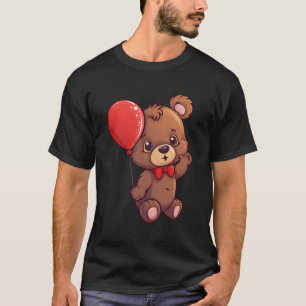 Camiseta Urso Adorável Com Um Pedaço De Vermelho Flutuante