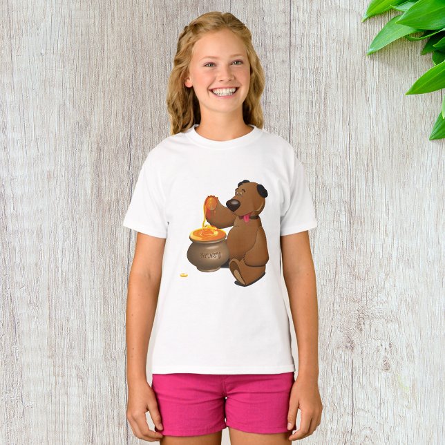 Camiseta Urso Adorável de Amor com Pote de Mel (Criador carregado)