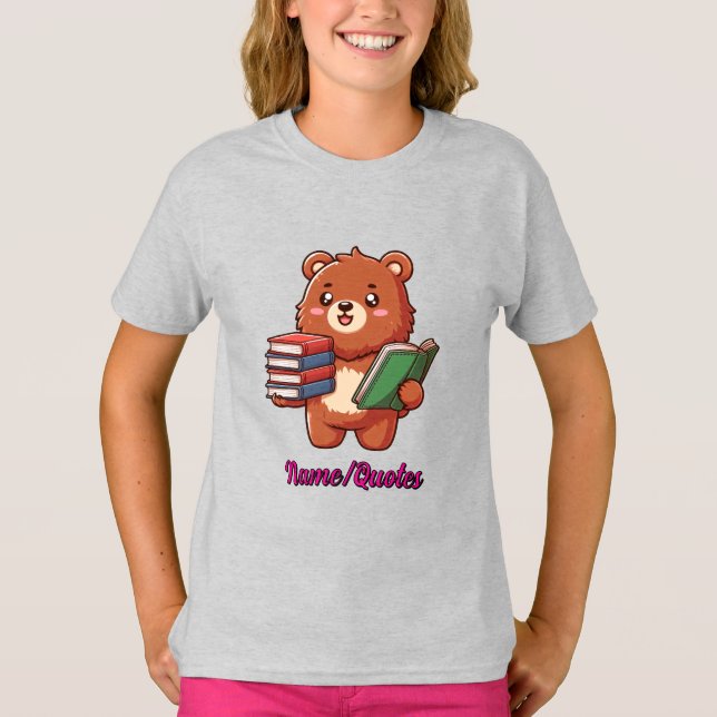 Camiseta Urso Adorável Lendo com Livros (Frente)