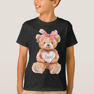 Camiseta Urso Aquarela Com Laço Rosa Presentes De Dia Dos N