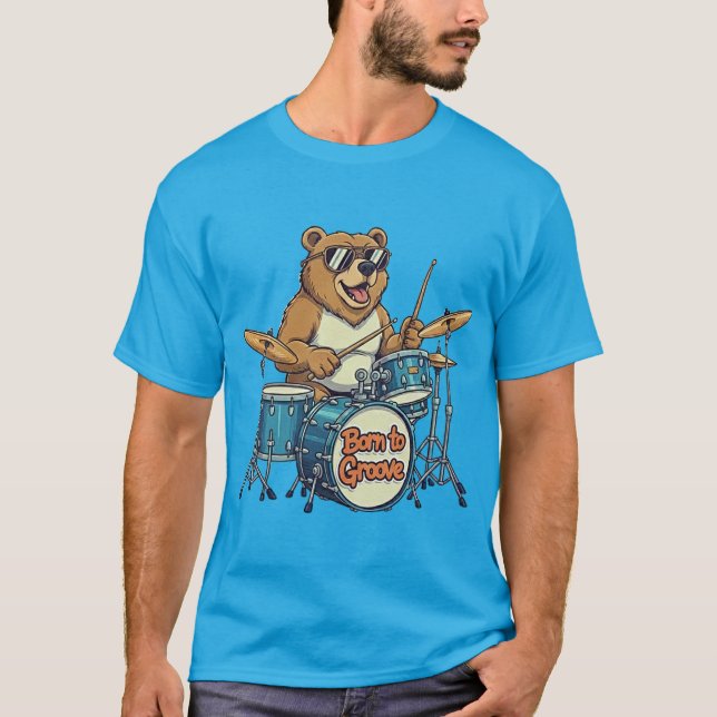 Camiseta Urso Baterista Engraçado Nascido Para Groove (Frente)