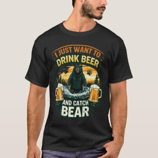 Camiseta Urso Bebendo Cerveja Aventura ao Ar Livre Divertid