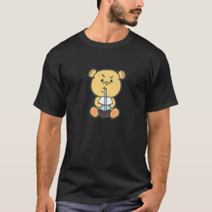 Camiseta Urso Bonito Com Boba Milk Kawaii Cartoon Minimalis