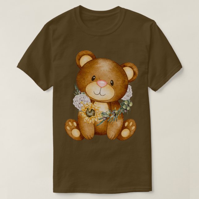 Camiseta urso bonito com girassol (Frente do Design)