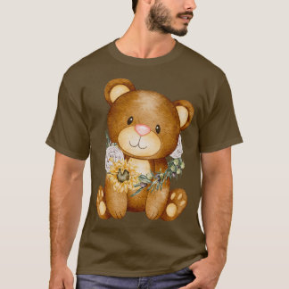 Camiseta urso bonito com girassol