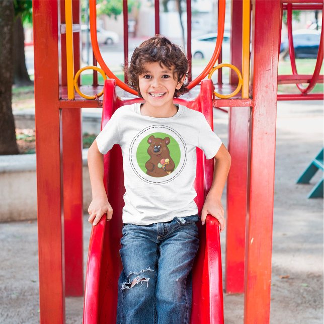 Camiseta Urso Bonito com Sorvete e animal divertido (Criador carregado)