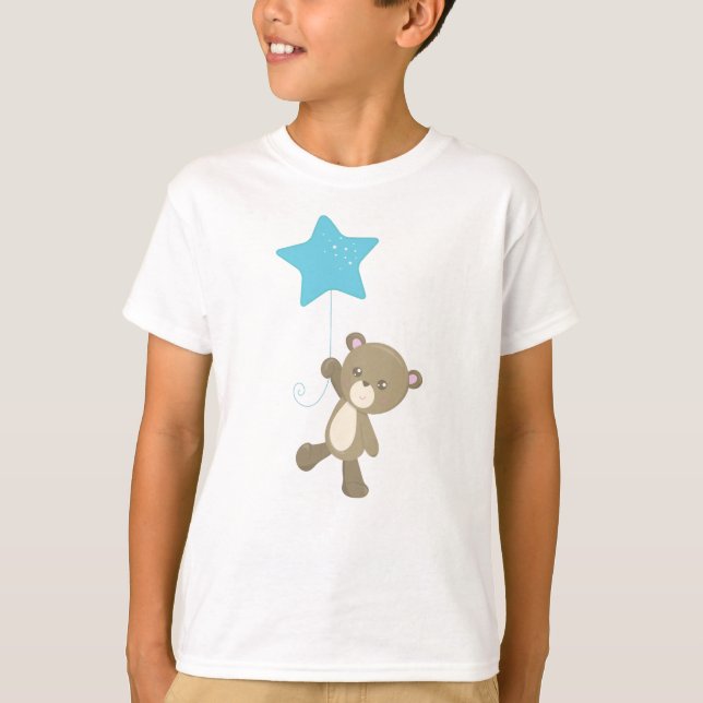 Camiseta Urso Bonito, Urso Com Balão, Urso Pequeno, Estrela (Frente)